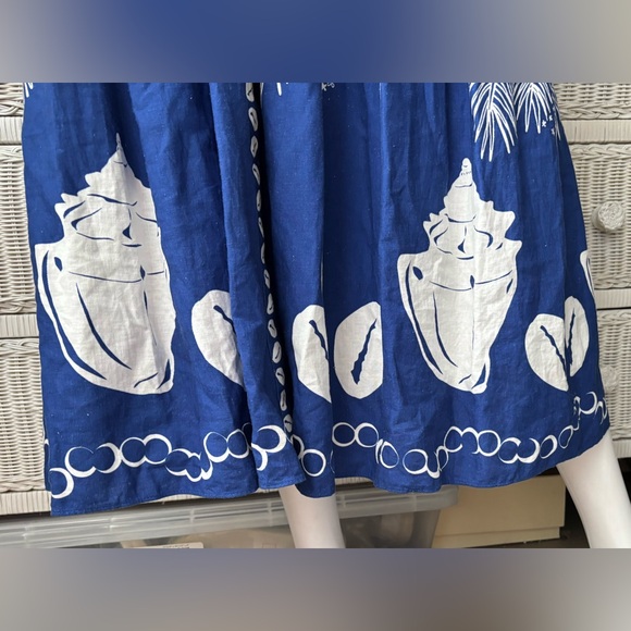 Farm Rio Ondina Linen blend Midi Dress with Cutout Waist in Blue & White Size M - Picture 9 of 13